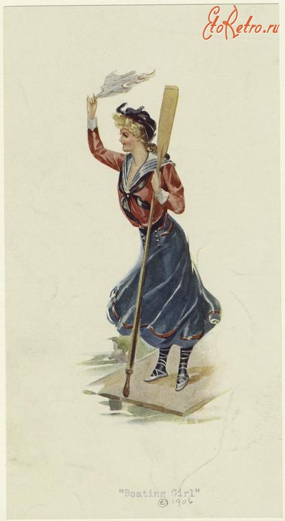 Ретро мода - Девушка с веслом в морском костюме