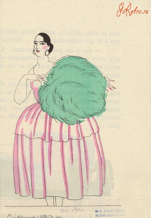 Ретро мода - Костюм 1920-1929. Бело-розовое платье и зелёный веер