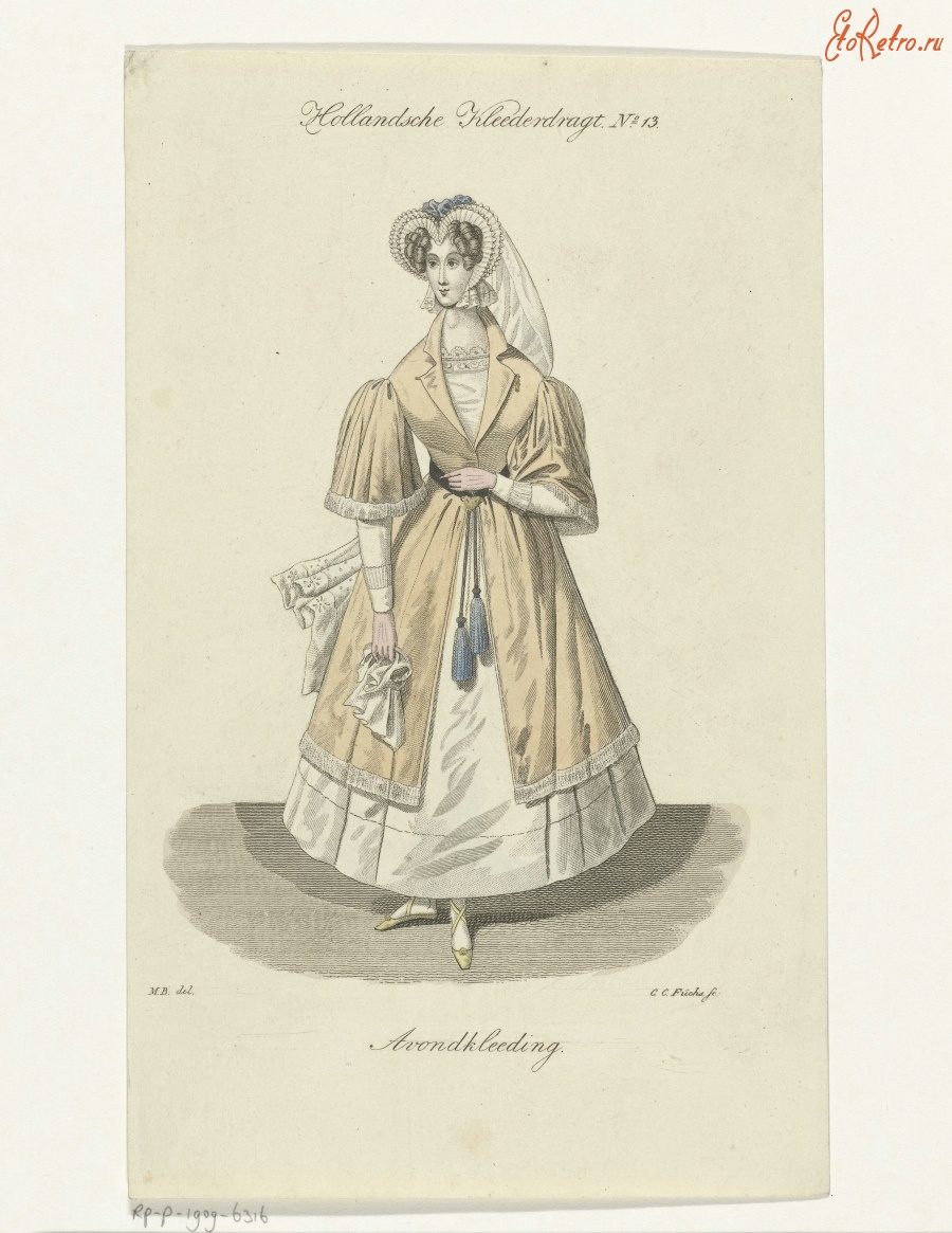Ретро мода - Голландский костюм. Женщина в белом платье и жёлтой накидке