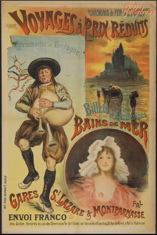 Плакаты - Путёвки по сниженным ценам, Нормандия, Бретань, 1897