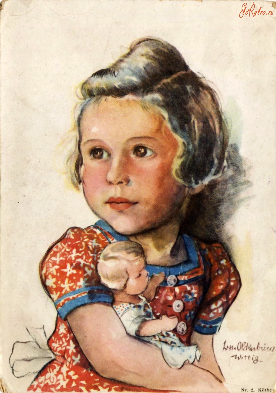 Ретро открытки - девочка с куклой