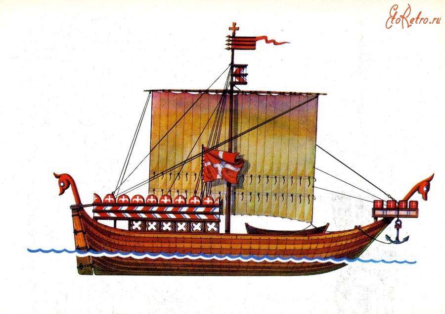 Ретро открытки - Датский военный корабль.