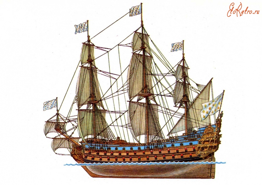 Ретро открытки - Французский линейный корабль 