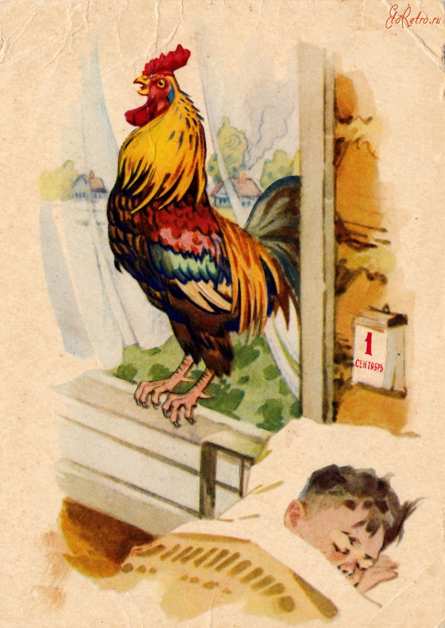 Советская открытка с петушком