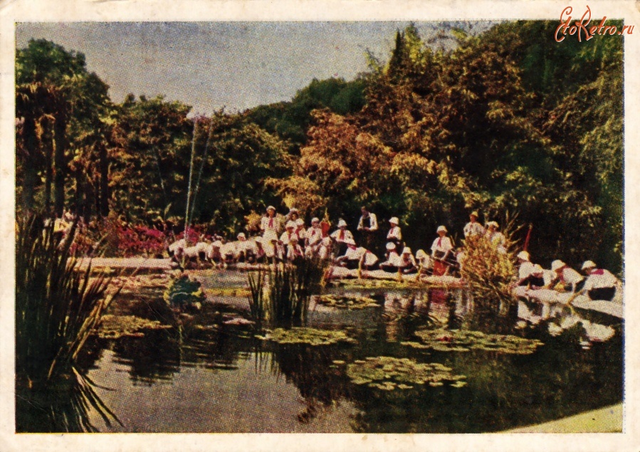 Ретро открытки - Пионеры у фонтана