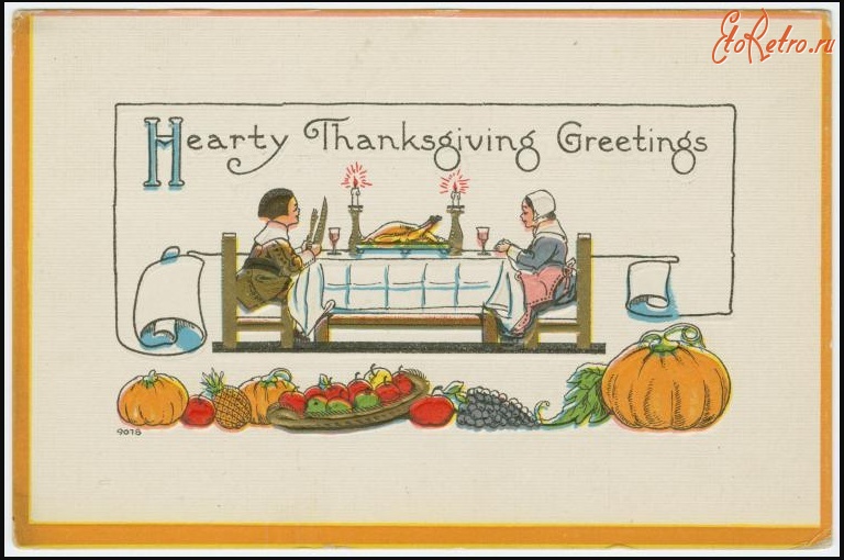 Ретро открытки - Приветствия в День благодарения, 1913