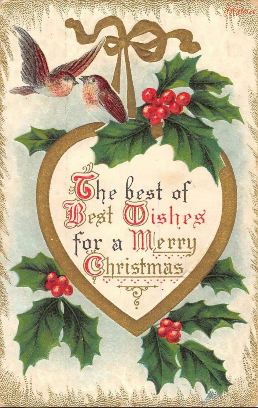 Ретро открытки - Лучшие пожелания в Рождество. Зимние птицы