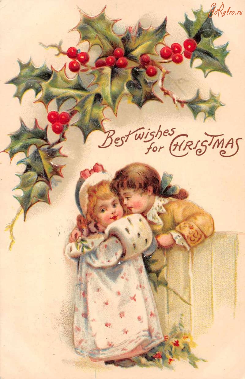 Ретро открытки - С Рождеством и Новым Годом. Романтическая пара