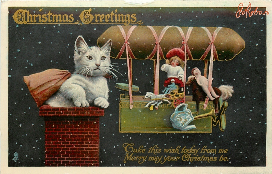 Рождественская открытка Merry Christmas Белый кот - Vilki Books