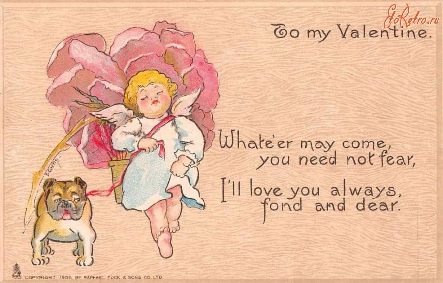 Ретро открытки - Моей Валентине. Крылатый херувим