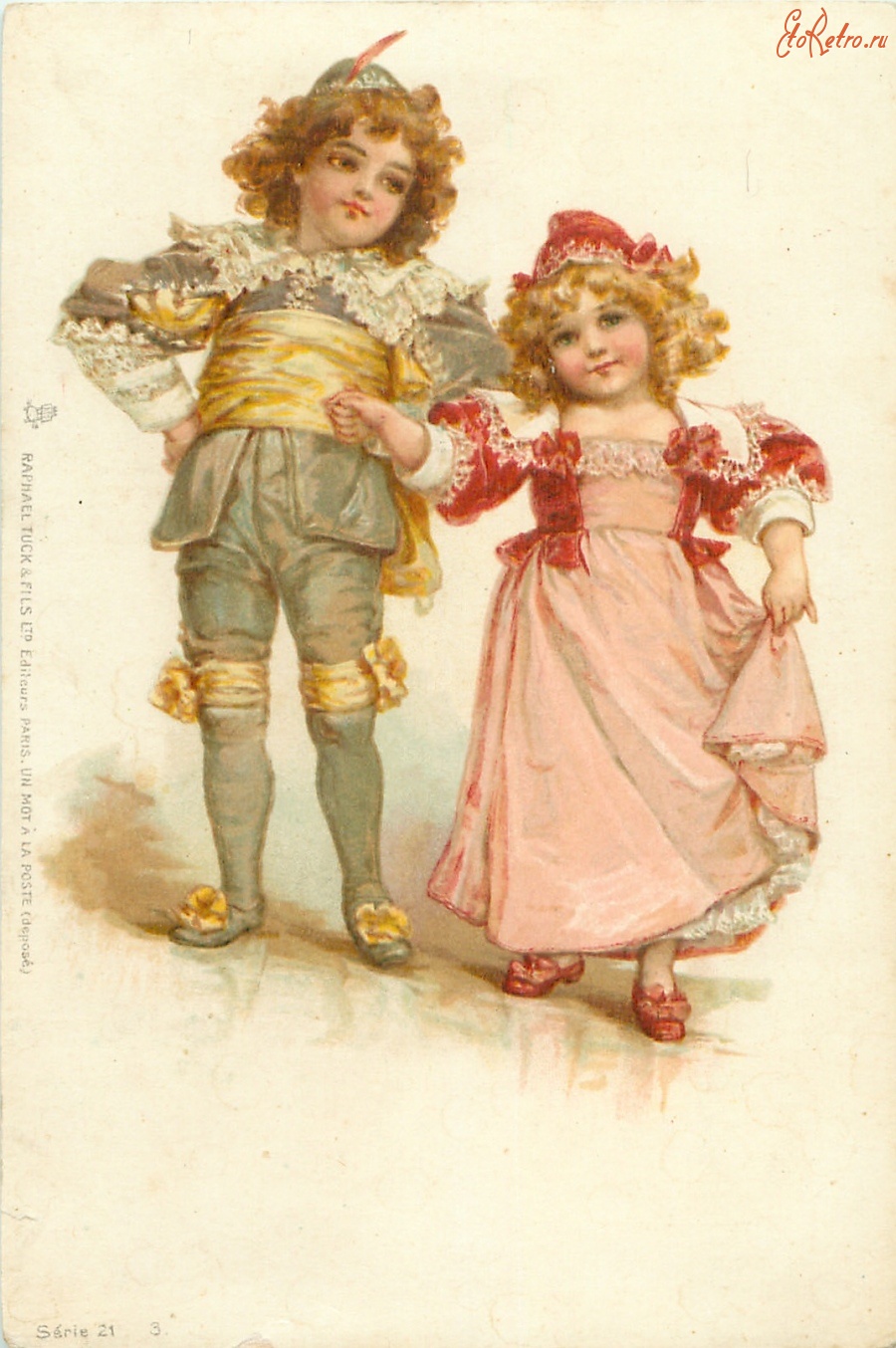 Ретро открытки - Старинный танец. Дети в исторических костюмах