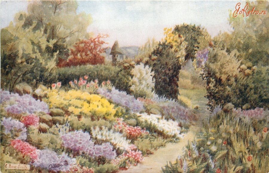 Ретро открытки - Альпийская горка в старом саду