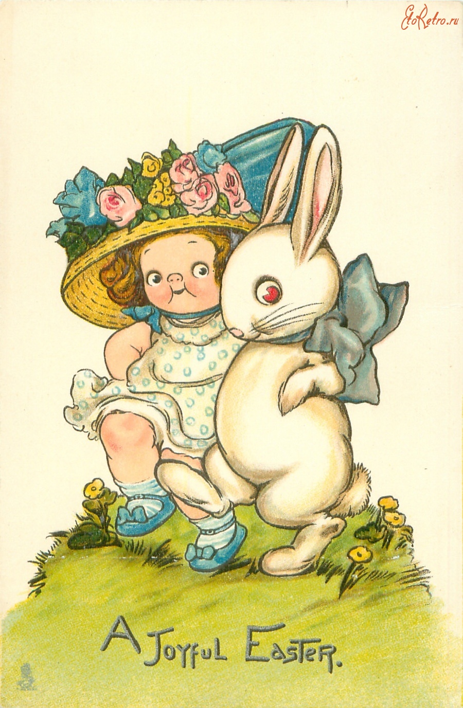 Ретро открытки - Радостная Пасха и танцующий кролик