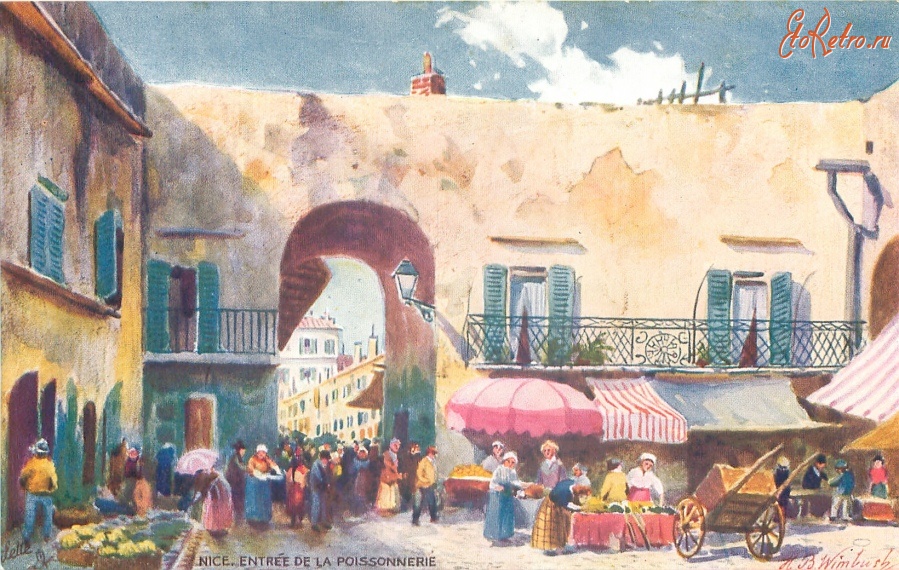 Ретро открытки - Ницца. Рыбная торговля в Старом городе