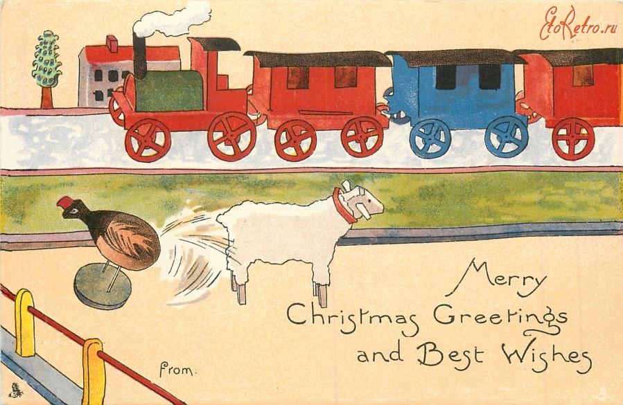 Ретро открытки - Игрушечная страна и деревянный поезд
