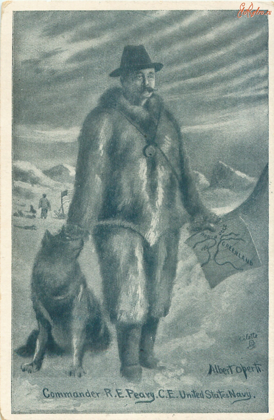 Ретро открытки - Роберт Э. Пири на Северном Полюсе