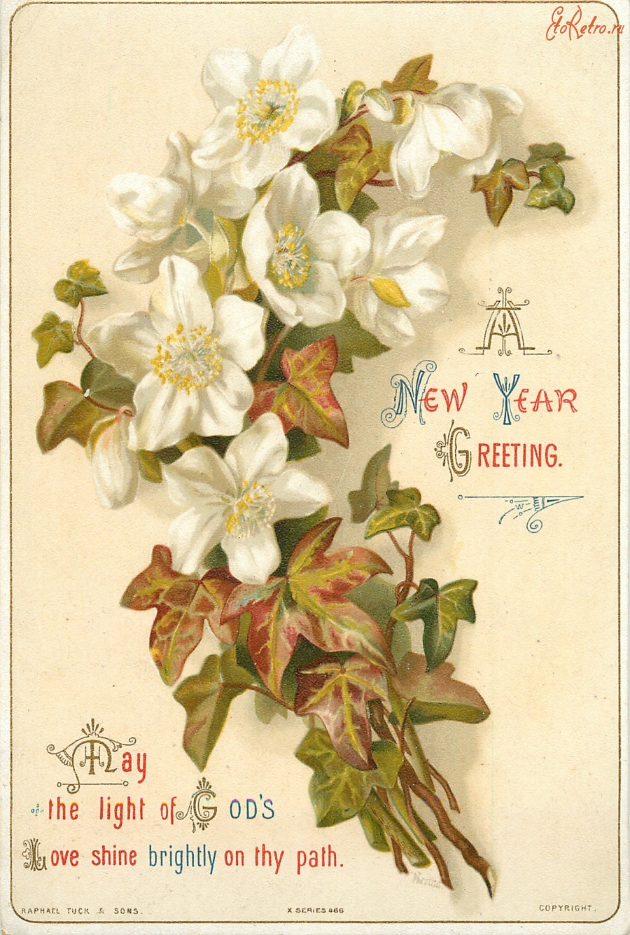 Ретро открытки - Новогоднее приветствие. Анемоны и плющ