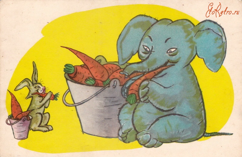 Ретро открытки - Зайка и слон