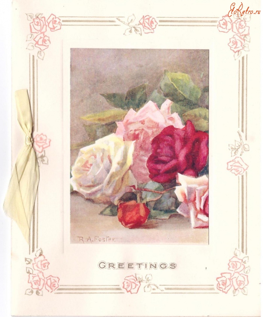 Ретро открытки - Пять роз на столе