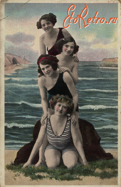 Ретро открытки - Ретро-поштівка.  Дівчата на пляжі.
