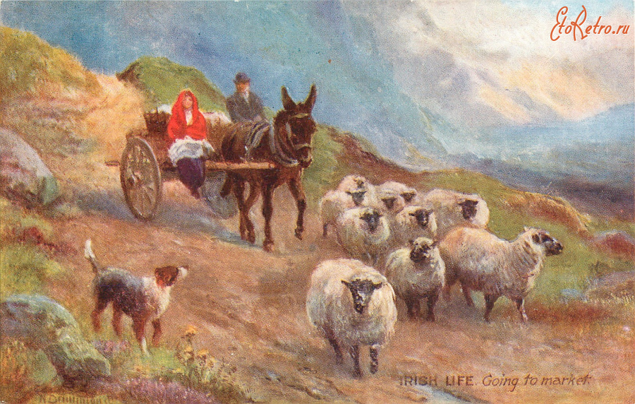 Ретро открытки - Нора Драммонд. Ирландская жизнь. Поездка на рынок