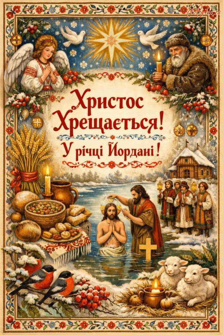 Ретро открытки - Ретро- листівка.  Христос Хрещається! В річці Йордані!