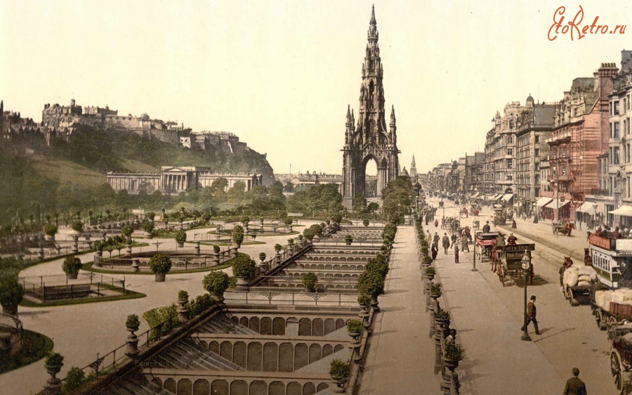 Эдинбург - view up Prince's Street, with the Scott Monument a Великобритания , Шотландия