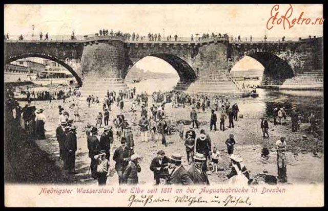 Дрезден - Дрезден. Найсухіша погода в 1904 р. Люди біля річки Ельба.