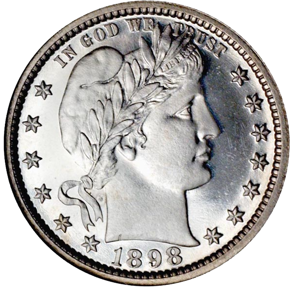 Старинные деньги (бумажные, монеты) - 25 центов США 1898 года (аверс)