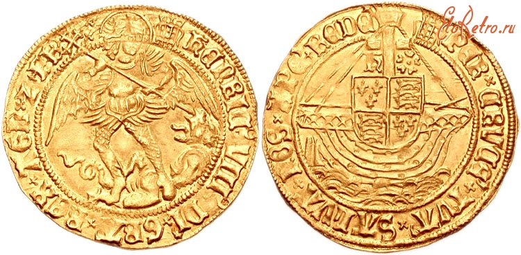 Старинные деньги (бумажные, монеты) - Энджел короля Генриха VIII