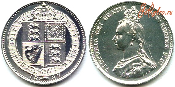Старинные деньги (бумажные, монеты) - 1 шиллинг Великобритания, королева Виктория