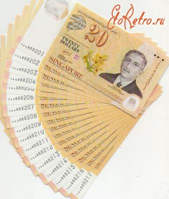 Старинные деньги (бумажные, монеты) - Бона - 20 сингапурских долларов с полимера, первая банкнота выпуска 0AA 000001