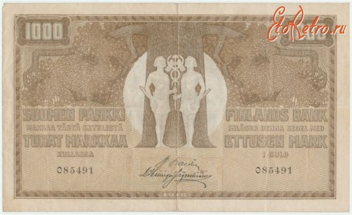 Старинные деньги (бумажные, монеты) - Бона - 1000 финских марок в золоте