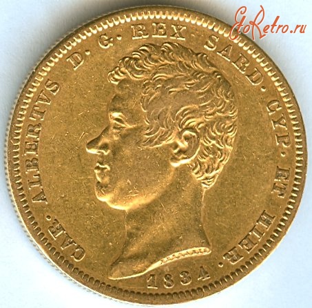 Старинные деньги (бумажные, монеты) - 100 золотых лир, Италия, Сардиния