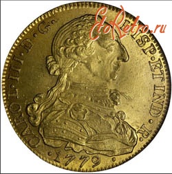 Старинные деньги (бумажные, монеты) - 8 ескудо, Колумбия 1779 год