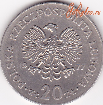Старинные деньги (бумажные, монеты) - 20 злотых 1977г.Марцелий Новотко.Польша
