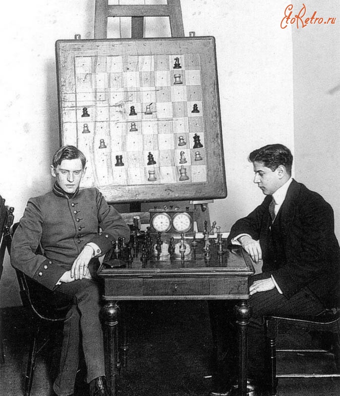 Ретро знаменитости - А.А.Алехин и Р.Х.Капабланка на шахматном турнире в Санкт-Петербурге