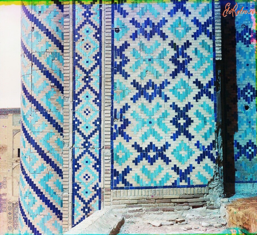 Узбекистан - Самарканд. Деталь стены мавзолея Шир-Дор, 1911