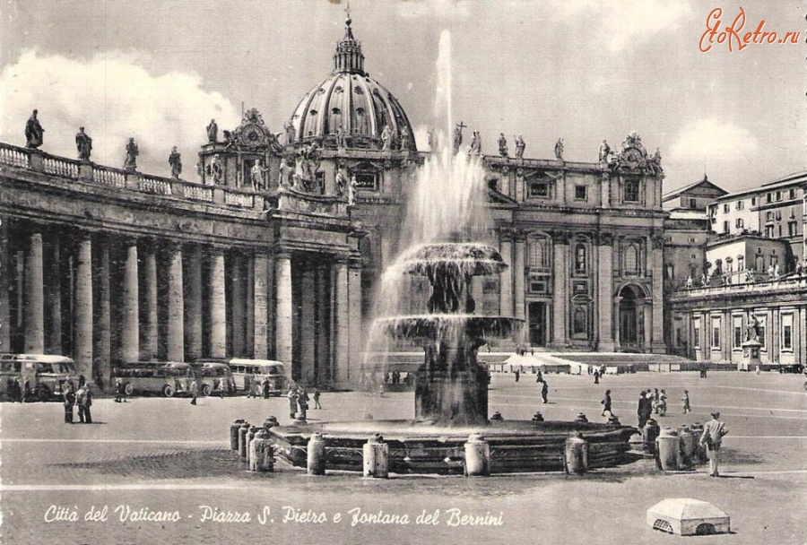 Ватикан - Citta del Vaticano - Piazza S. Pietro e Fontana del Bernini um 1955 Ватикан