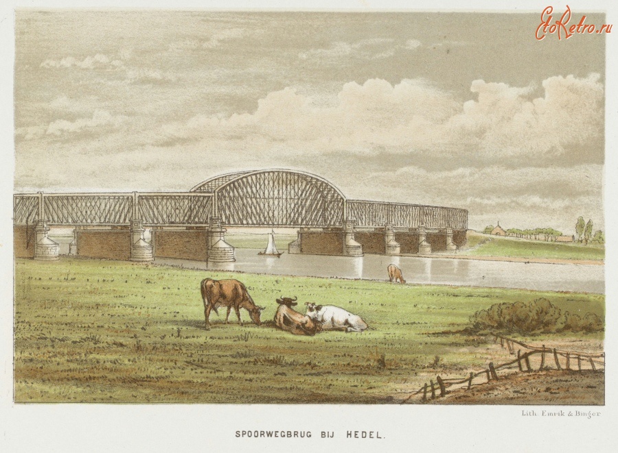 Нидерланды - Железнодорожный Гедельский мост через реку Маас в Геделе