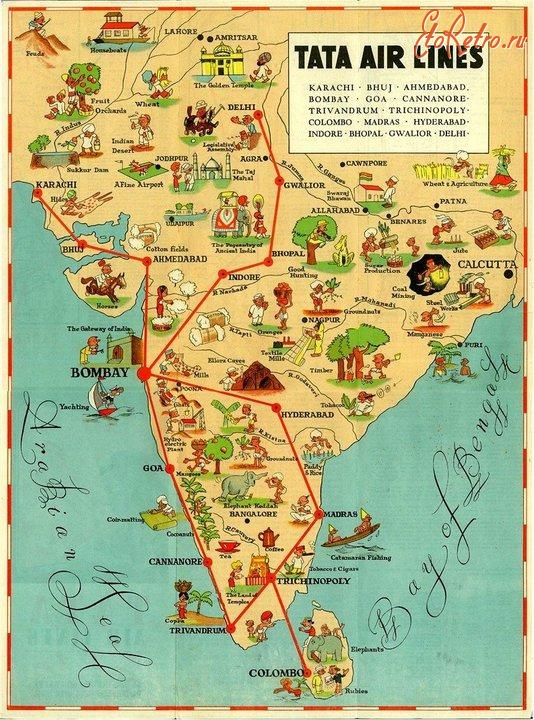 Бренды, компании, логотипы - Реклама индийской авиакомпании TATA AIR LINES.1939г.