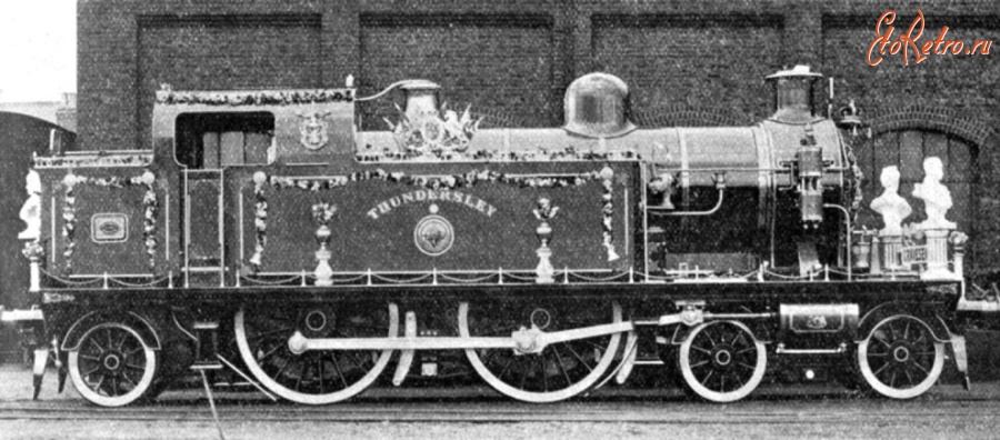 Железная дорога (поезда, паровозы, локомотивы, вагоны) - Танк-паровоз типа 2-2-1 подготовленный для участия в коронации  короля Георга V,Великобритания