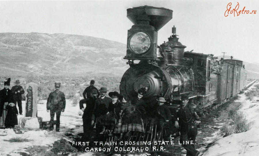 Железная дорога (поезда, паровозы, локомотивы, вагоны) - Первый поезд Карсон и Колорадо узкоколейной ж.д.на границе штата Невада и Калифорнии