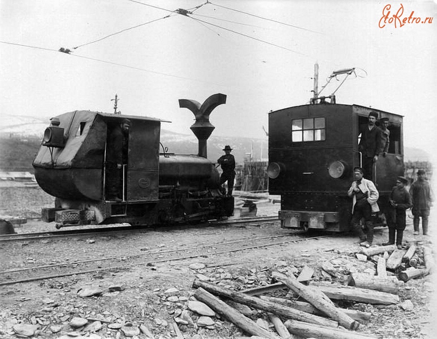 Железная дорога (поезда, паровозы, локомотивы, вагоны) - Узкоколейный танк-паровоз и электровоз на Александро-Невском прииске