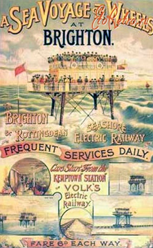 Железная дорога (поезда, паровозы, локомотивы, вагоны) - Рекламный плакат морского трамвая 