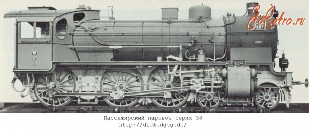 Железная дорога (поезда, паровозы, локомотивы, вагоны) - Пассажирский паровоз BR38 №2407 типа 2-3-0