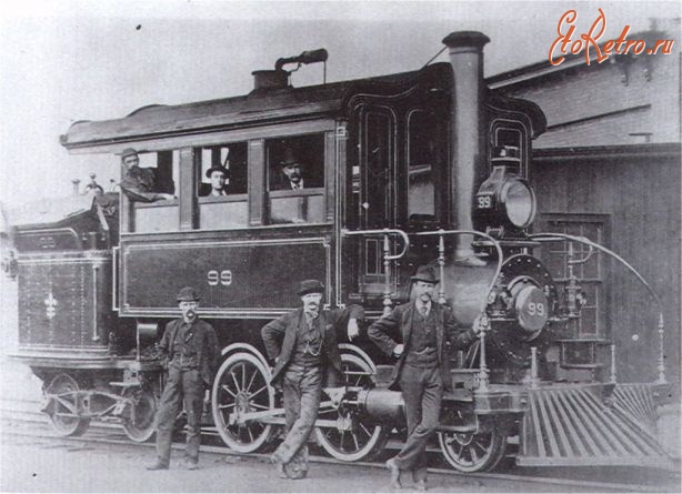 Железная дорога (поезда, паровозы, локомотивы, вагоны) - Паровозо-вагон №99 типа 1-2-2