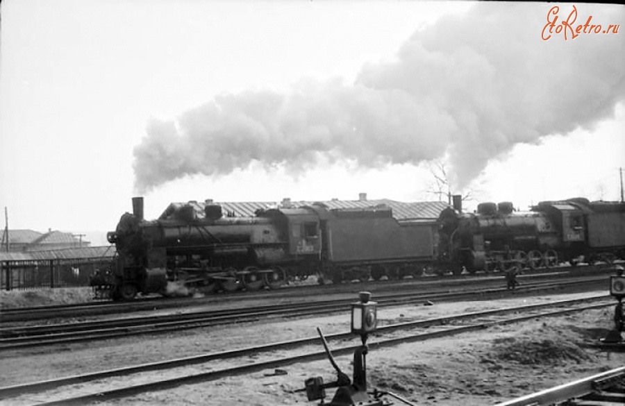 Железная дорога (поезда, паровозы, локомотивы, вагоны) - Сплотка паровозов серии Е в депо Шилка