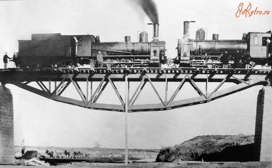 Железная дорога (поезда, паровозы, локомотивы, вагоны) - Паровозы серии Г на испытаниях моста через реку Самур