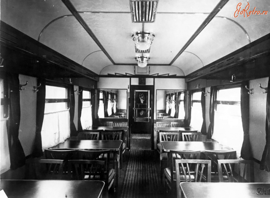 Железная дорога (поезда, паровозы, локомотивы, вагоны) - Интерьер вагона-ресторана постройки 1953 г.